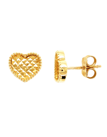 10ct Yellow Gold Diamond Cut Heart Stud Earrings- 784015