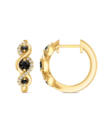 10ct Yellow Gold Natural Black Sapphire and Diamond 12mm Hoop Earrings- 788563