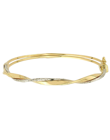 10ct Two-Tone Twist Hinged Bangle - 781319