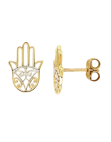 10ct Two-Tone Hamsa Hand Stud Earrings - 784020