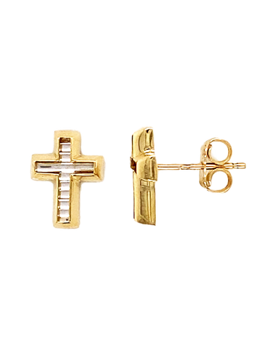 10ct Two Tone Cross Stud Earrings- 788022