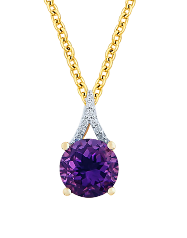 Amethyst Pendant - 10ct Yellow Gold Amethyst & Diamond Pendant - 788031