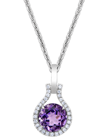Amethyst Pendant - 14ct White Gold Amethyst and Diamond Pendant - 786910