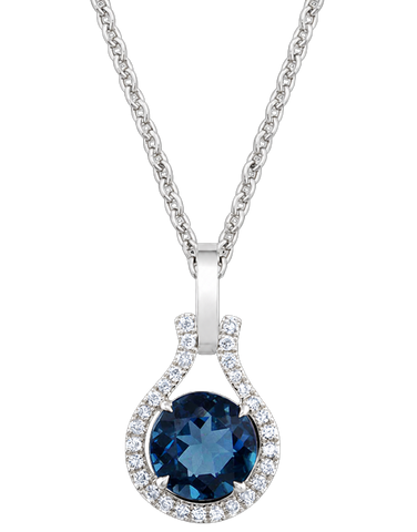 London Blue Topaz Pendant - 14ct White Gold London Blue Topaz and Diamond Pendant - 786909