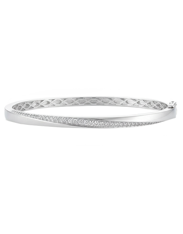 Diamond Bangle - 10ct White Gold Diamond Set Hinged Bangle - 784324
