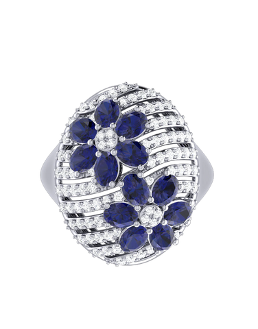 Sapphire Ring- 14ct White Gold Natural Sapphire and Diamond Ring- 790592