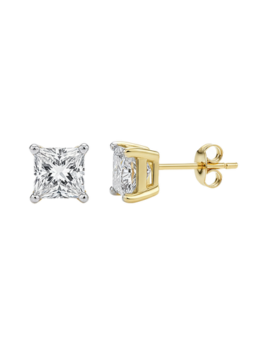 14ct Yellow Gold Princess Cut Diamond Stud Earrings - 770703
