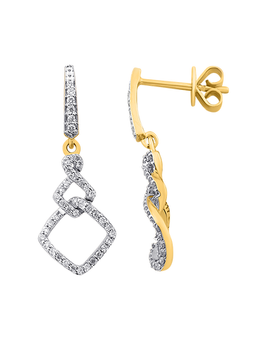 Diamond Earrings - 10ct Yellow Gold Diamond Set Drop Earrings - 786238