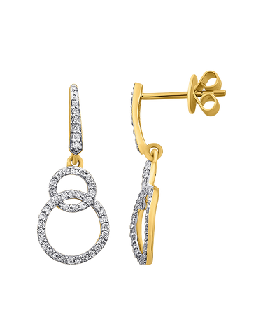 Diamond Earrings - 10ct Yellow Gold Diamond Set Circles Drop Earrings - 786237