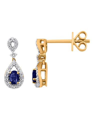 Sapphire Earrings - 10ct Yellow Gold Blue Sapphire & Diamond Earrings - 786265