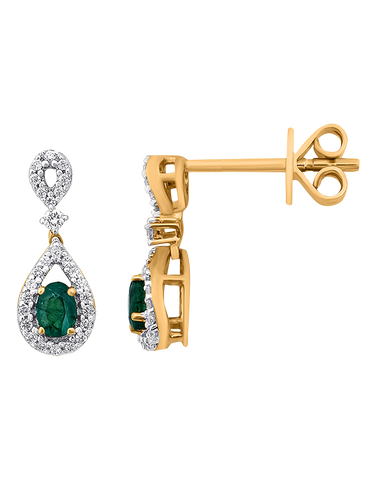 Emerald Earrings - 10ct Yellow Gold Emerald & Diamond Earrings - 786263