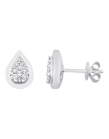 Diamond Earrings - 10ct White Gold Diamond Set Pear Shape Stud Earrings - 784042