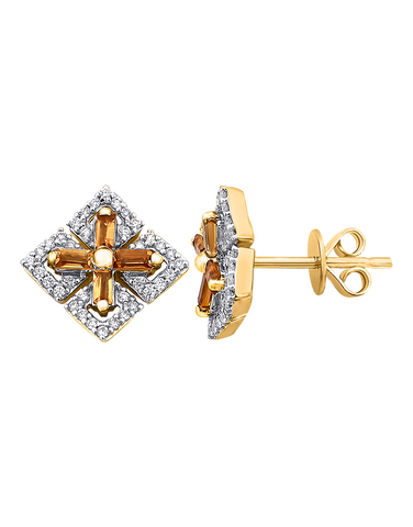 Citrine Earrings - 10ct Yellow Gold Citrine & Diamond Earrings - 786251