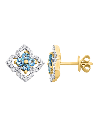 Blue Topaz Earrings - 10ct Yellow Gold Blue Topaz & Diamond Stud Earrings - 786260