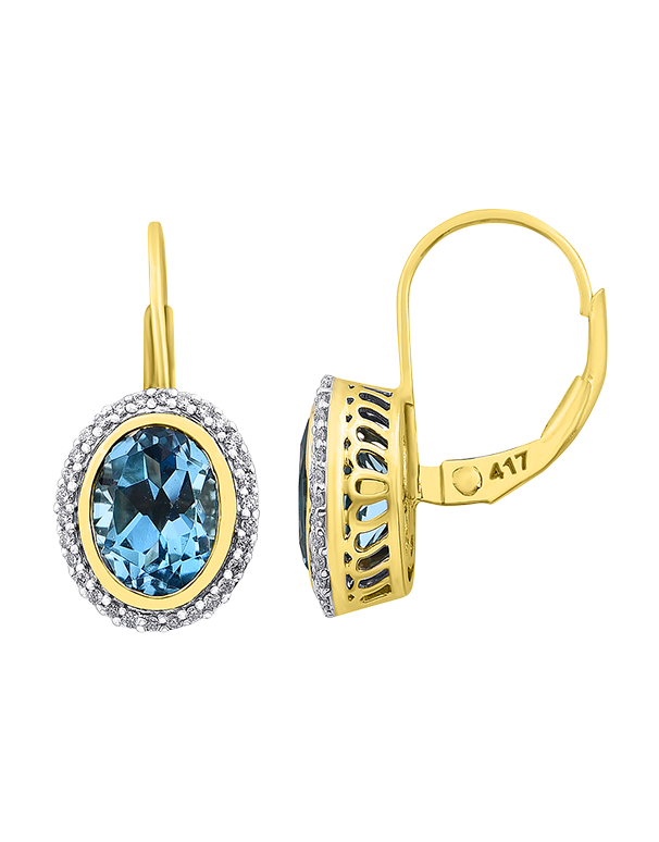 Blue Topaz Earrings - 10ct Yellow Gold Oval Blue Topaz & Diamond Earrings - 785012