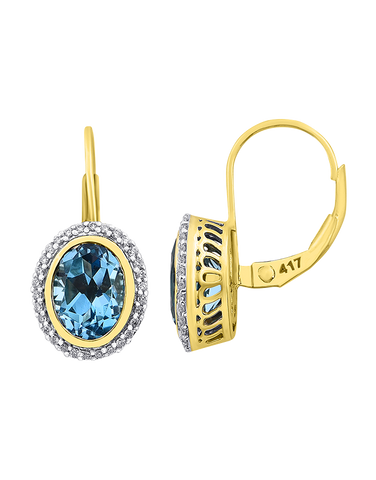 Blue Topaz Earrings - 10ct Yellow Gold Oval Blue Topaz & Diamond Earrings - 785012