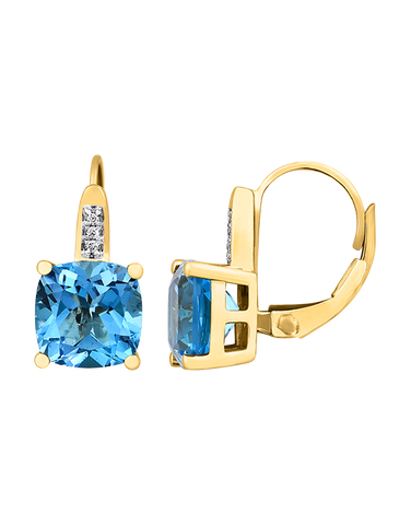 Blue Topaz Earrings - 10ct Yellow Gold Blue Topaz & Diamond Earrings - 786293