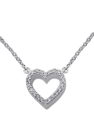 Diamond Pendant - 10ct White Gold Diamond Set Heart Pendant With 45cm Chain - 786242