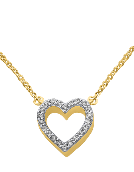 Diamond Pendant 10ct Yellow Gold Diamond Set Heart Pendant With 45cm