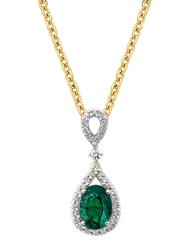 Emerald Pendant - 10ct Yellow Gold Emerald & Diamond Pendant - 786288