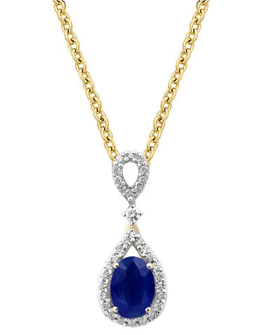 Sapphire Pendant - 10ct Yellow Gold Blue Sapphire & Diamond Pendant - 786290