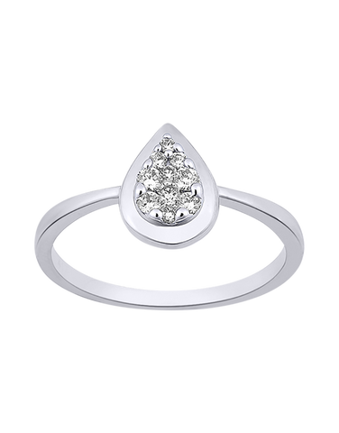 Diamond Ring - 10ct White Gold Diamond Set Pear Shape Ring - 784045