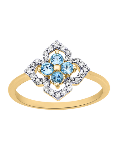 Blue Topaz Ring - 10ct Yellow Gold Blue Topaz & Diamond Ring - 786262