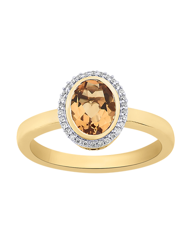 Citrine Ring - 10ct Yellow Gold Oval Citrine & Diamond Ring - 785011