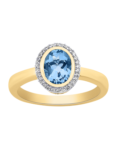 Blue Topaz Ring - 10ct Yellow Gold Oval Blue Topaz & Diamond Ring - 785013