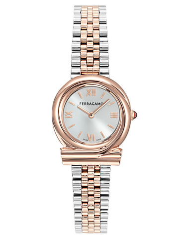 Ferragamo - Gancini Twisted Quartz White Silver Sunray 28mm - SFJK00426 - 791369