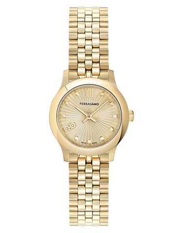Ferragamo - Duo Mini Quartz Gold Guilloche Sunray Diamond 25mm - SFSA00926 - 791371
