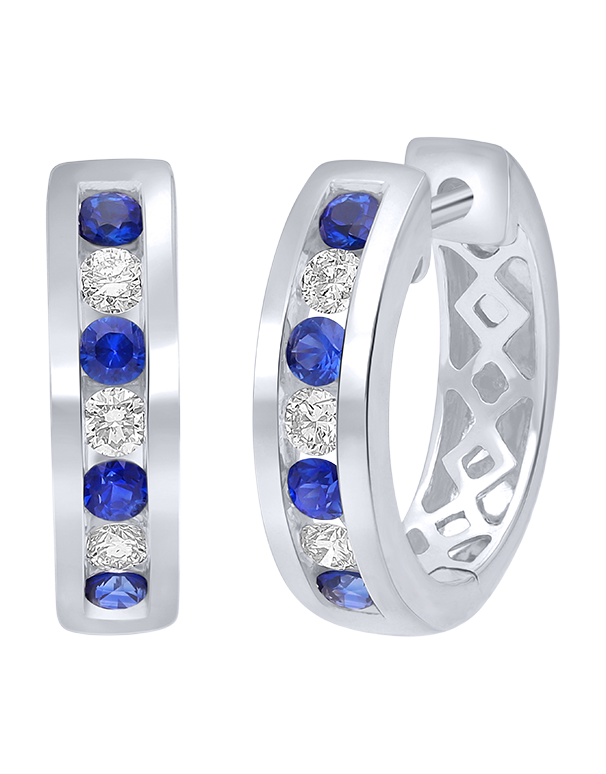 Sapphire Earrings 10ct White Gold Sapphire Diamond Hoop Earrings 784302