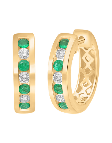 Emerald Earrings - 10ct Yellow Gold Ruby & Diamond Hoop Earrings - 784300
