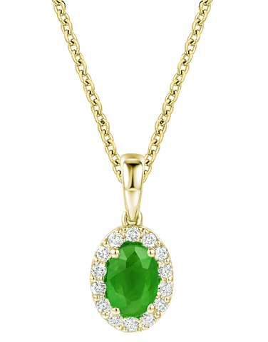 Emerald Pendant - 10ct Yellow Gold Emerald & Diamond Cluster Pendant - 784580