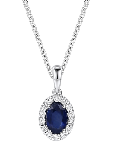 Sapphire Pendant - 10ct White Gold Sapphire & Diamond Cluster Pendant - 784575