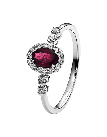 Ruby Ring - 10ct White Gold Ruby & Diamond Cluster Ring - 784583
