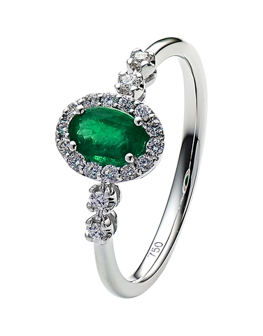 Emerald Ring - 10ct White Gold Emerald & Diamond Cluster Ring - 784585