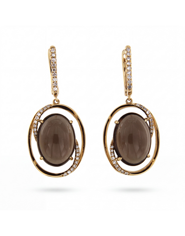 Smoky Quartz Earrings - 14ct Yellow Gold Smoky Quartz and Diamond Earrings - 787024