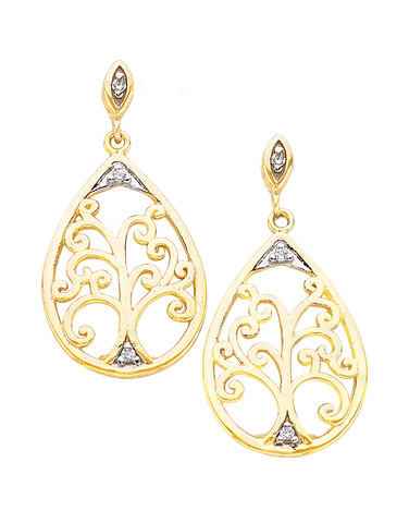 Gold Earrings -  9ct Two Tone Tree of Life Earrings - 766068