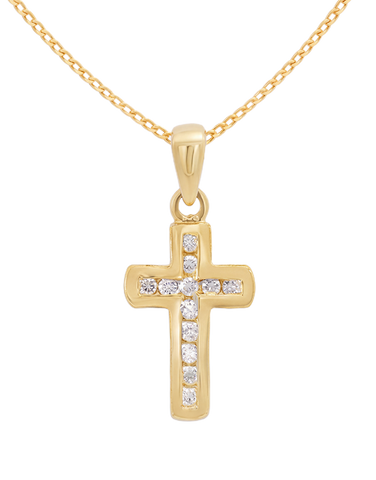Diamond Pendant - 10ct Yellow Gold Diamond Set Cross Pendant - 784381