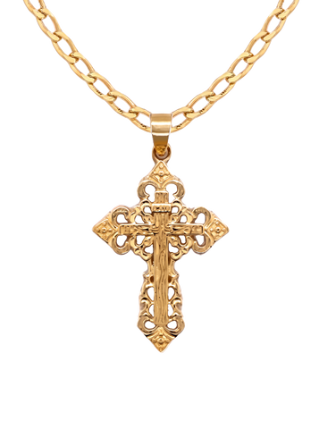 Gold Pendant- 10ct Yellow Gold Filigree Cross- 786773