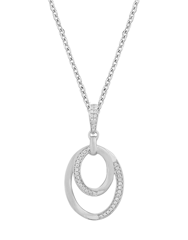Diamond Pendant - 10ct White Gold Diamond Set Oval Pendant - 788026