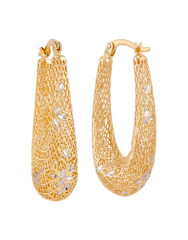 Gold Earrings - 10ct Two Tone Hoop Earrings-788021