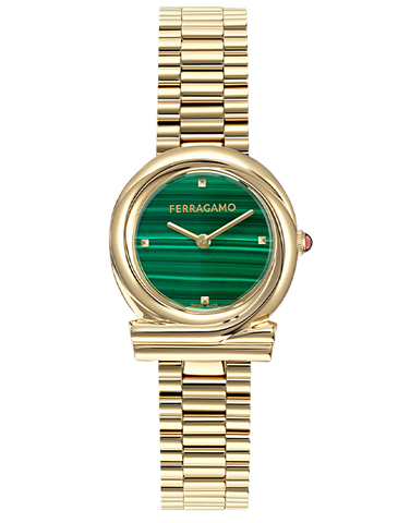 Ferragamo - Gancini Twist Quartz Malachite Dial Gold 28mm- SFVB00724 - 790007