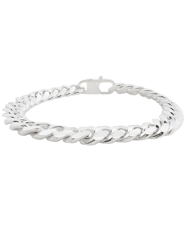 Silver Bracelet Sterling Silver Men's 23cm Flat Curb Link Bracelet