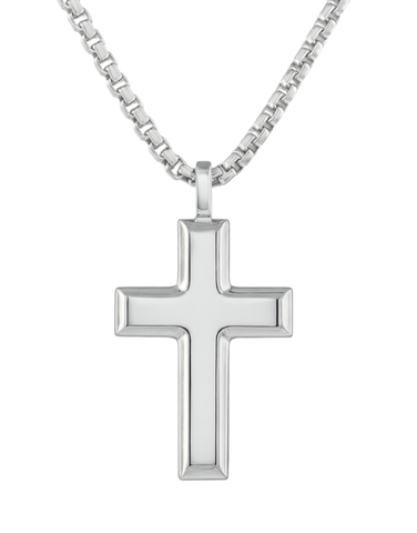 Gold Necklace - Sterling Silver 55cm Rounded Box Chain with Cross - 790132