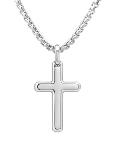 Gold Necklace - Sterling Silver 54cm Rounded Box Chain with Cross - 790135