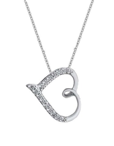 Diamond Pendant - 10ct White Gold Diamond Set Heart Pendant - 786221