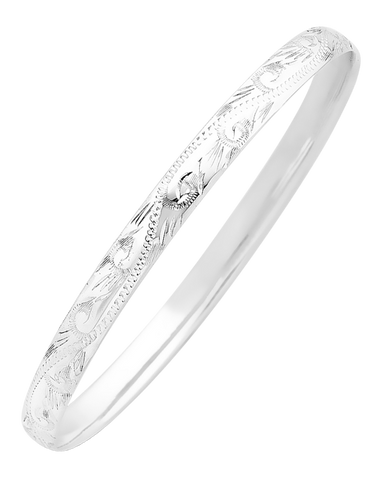 Silver Bangle - Sterling Silver 6mm Engraved Solid Bangle - 741763
