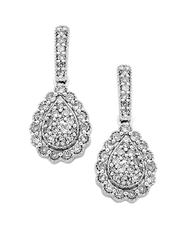 Diamond Earrings - 9ct White Gold Cluster Earrings - 749773